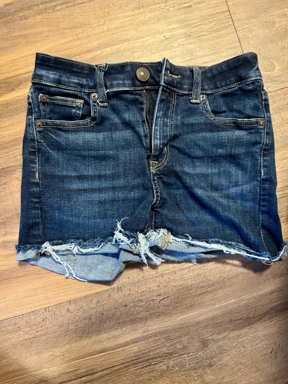 American Eagle Outfitters Dark Blue Distressed Denim Jean Shorts